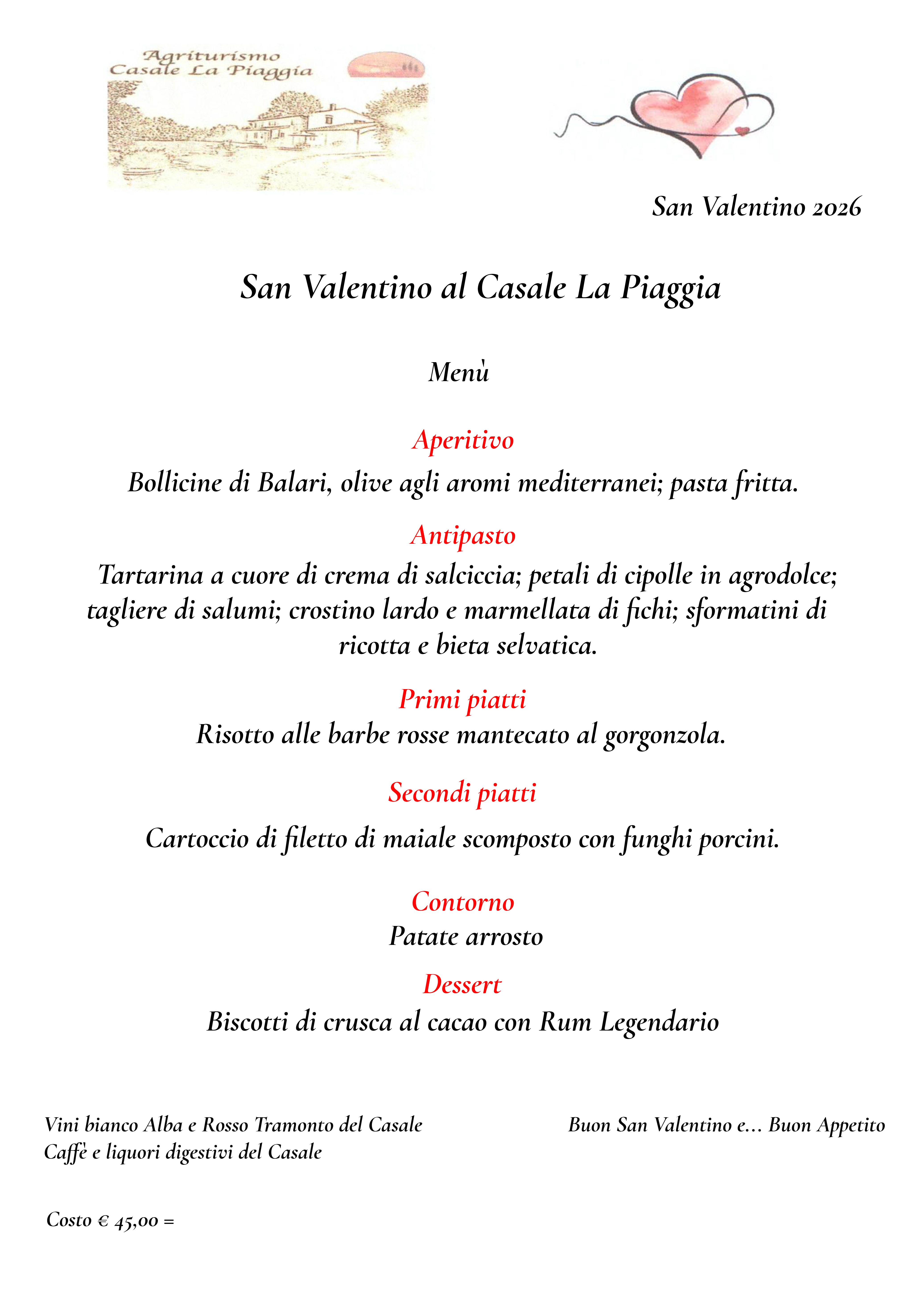Menù  San Valentino 2026